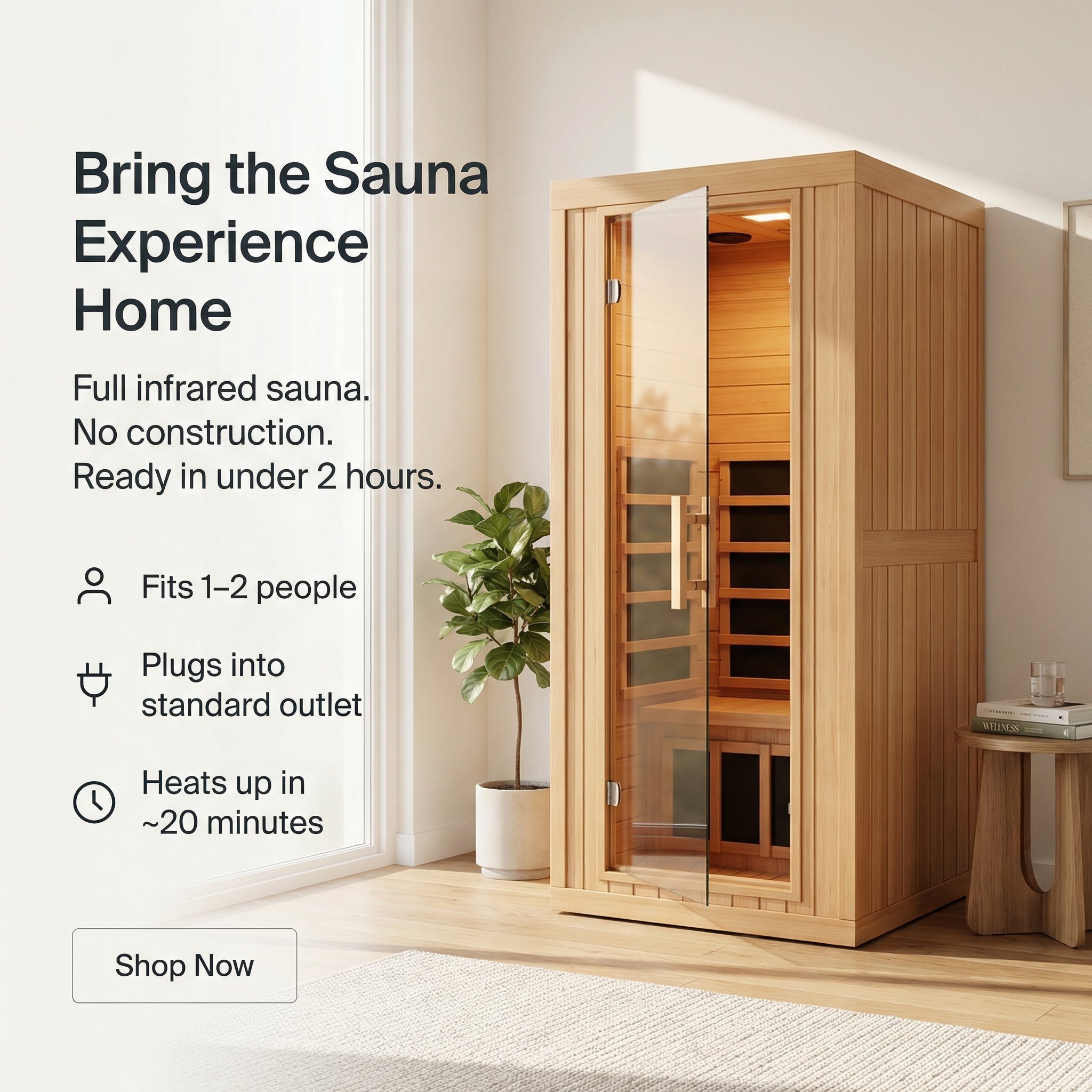 Barcelona 1–2 Person Infrared Sauna - Ready to Use at Home in Under 2 Hours